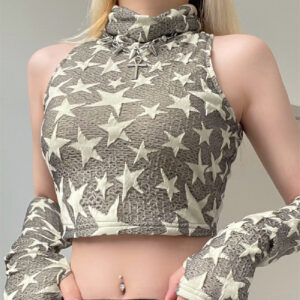 Fashion Star Print Turtleneck Tank Top